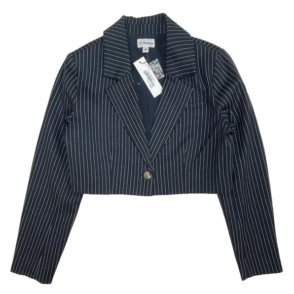 Amazon's The Drop Reims Cropped Blazer Sz S New $79 Navy Blue Pinstripe Lined - Picture 5 of 12